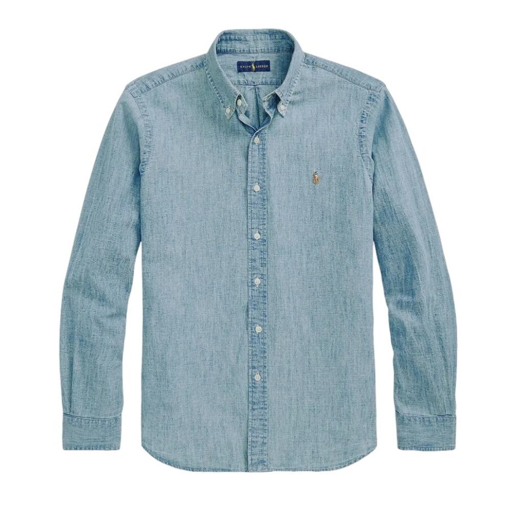 Ralph Lauren Blue Chambray Oxford Dress Shirt 16x33 Classic Button Down Cotton